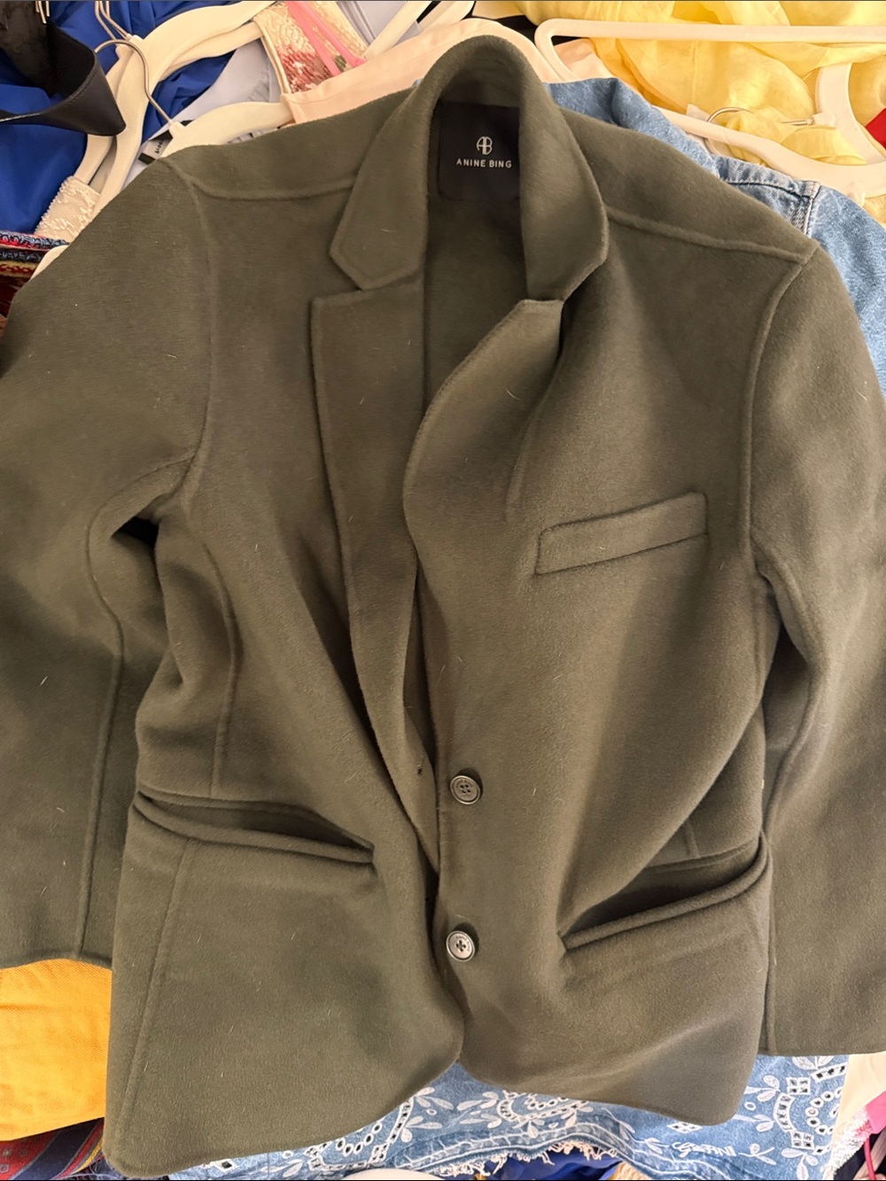ANINE BING women’s Olive Green Wool Blend Blazer Jacket